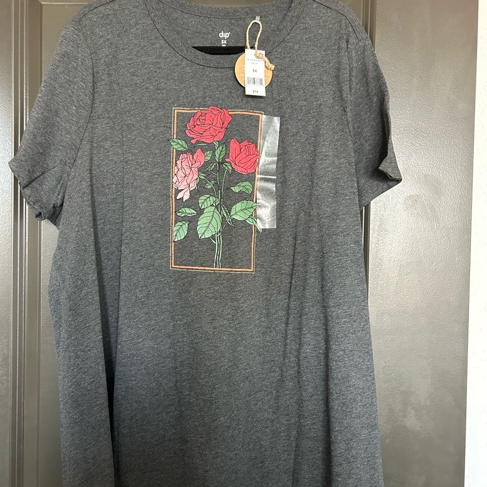 Gray T-Shirt with Rose Graphic